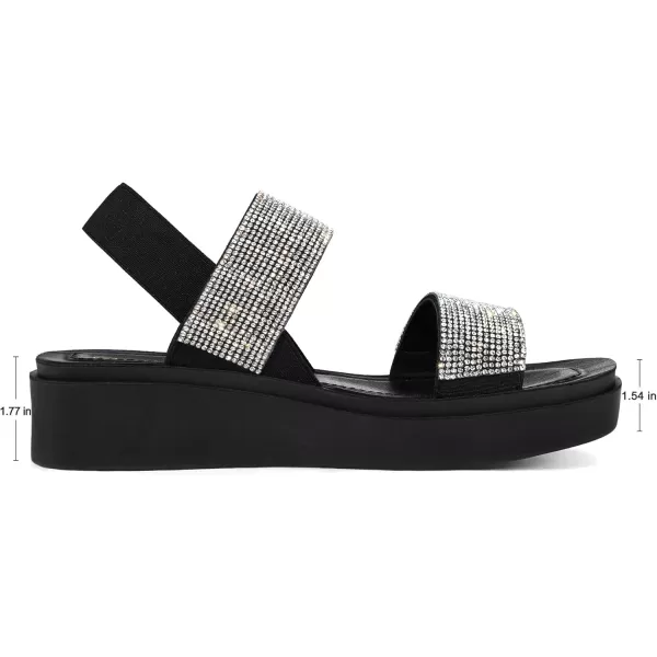 mysoft Womens Platform Wedges Sandals Slingback Lightweight Elastic Ankle Strap Low Wedges Walking Sandals Comfortable Slip On Casual ShoesBlack Rhinestones