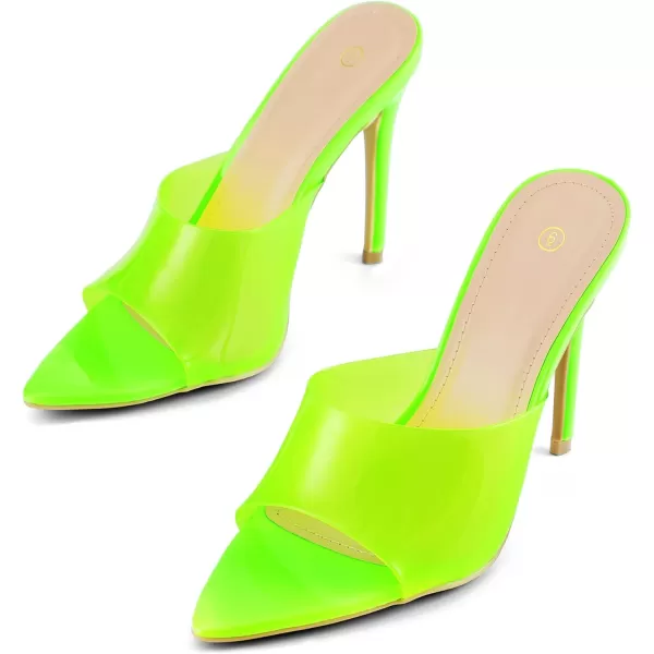 mysoft Womens Pointed Toe Clear Stilettos Transparent Strap Slip On High Heeled MulesLime Green