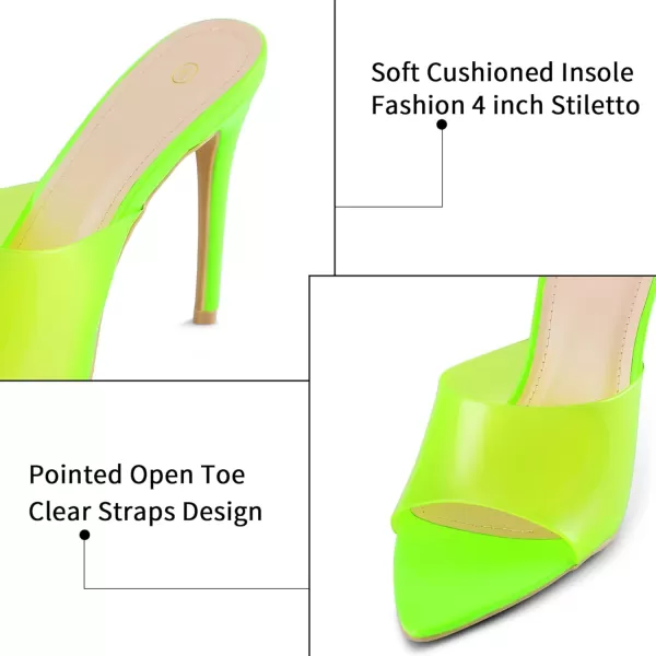 mysoft Womens Pointed Toe Clear Stilettos Transparent Strap Slip On High Heeled MulesLime Green