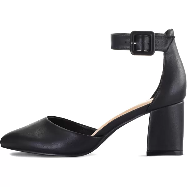 mysoft Womens Pointed Toe Low Chunky Heels Closed Toe Ankle Strap Dress Pump Shoes  Available in Wide SizesBlack Pu