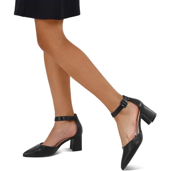 mysoft Womens Pointed Toe Low Chunky Heels Closed Toe Ankle Strap Dress Pump Shoes  Available in Wide SizesBlack Pu