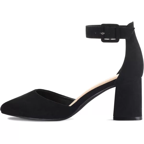 mysoft Womens Pointed Toe Low Chunky Heels Closed Toe Ankle Strap Dress Pump Shoes  Available in Wide SizesBlack Suede
