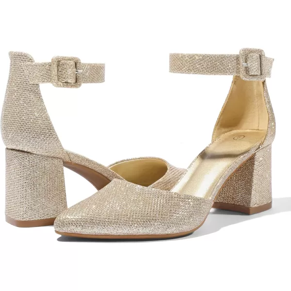 mysoft Womens Pointed Toe Low Chunky Heels Closed Toe Ankle Strap Dress Pump Shoes  Available in Wide SizesGold
