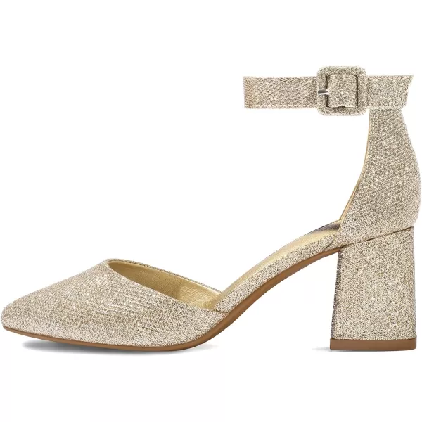 mysoft Womens Pointed Toe Low Chunky Heels Closed Toe Ankle Strap Dress Pump Shoes  Available in Wide SizesGold