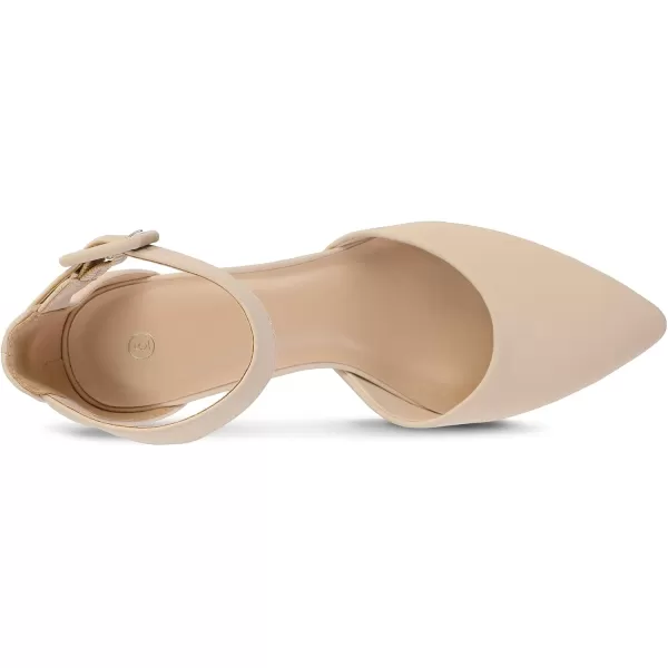 mysoft Womens Pointed Toe Low Chunky Heels Closed Toe Ankle Strap Dress Pump Shoes  Available in Wide SizesLight Nude Pu