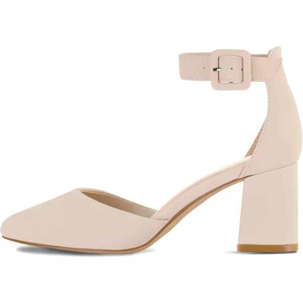 mysoft Womens Pointed Toe Low Chunky Heels Closed Toe Ankle Strap Dress Pump Shoes  Available in Wide SizesLight Nude Pu