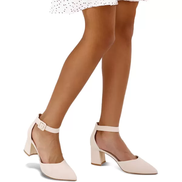 mysoft Womens Pointed Toe Low Chunky Heels Closed Toe Ankle Strap Dress Pump Shoes  Available in Wide SizesLight Nude Pu