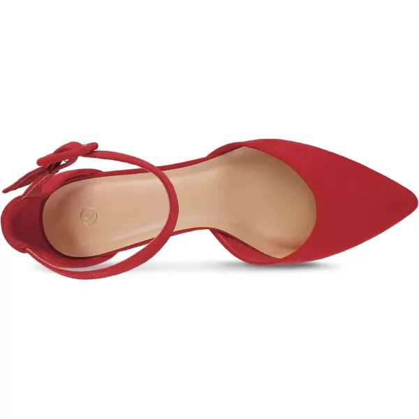 mysoft Womens Pointed Toe Low Chunky Heels Closed Toe Ankle Strap Dress Pump Shoes  Available in Wide SizesRed Suede