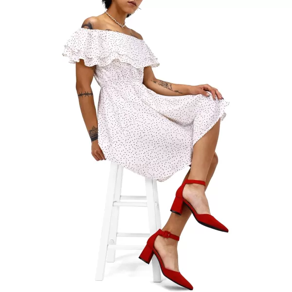 mysoft Womens Pointed Toe Low Chunky Heels Closed Toe Ankle Strap Dress Pump Shoes  Available in Wide SizesRed Suede