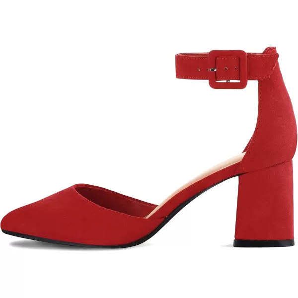 mysoft Womens Pointed Toe Low Chunky Heels Closed Toe Ankle Strap Dress Pump Shoes  Available in Wide SizesRed Suede