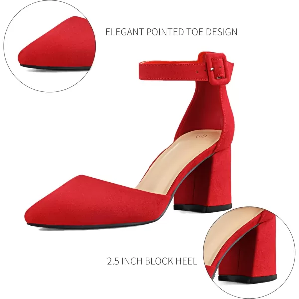mysoft Womens Pointed Toe Low Chunky Heels Closed Toe Ankle Strap Dress Pump Shoes  Available in Wide SizesRed Suede