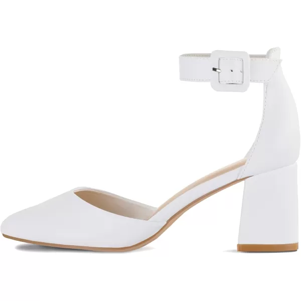 mysoft Womens Pointed Toe Low Chunky Heels Closed Toe Ankle Strap Dress Pump Shoes  Available in Wide SizesWhite Pu