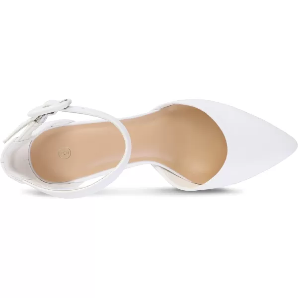 mysoft Womens Pointed Toe Low Chunky Heels Closed Toe Ankle Strap Dress Pump Shoes  Available in Wide SizesWhite Pu