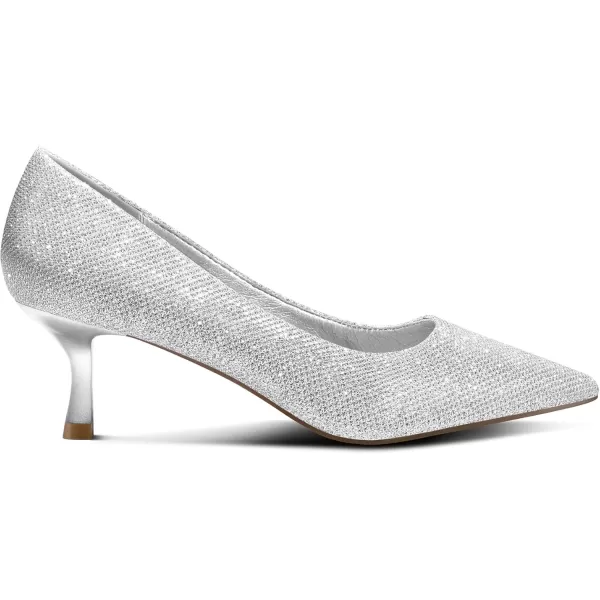 mysoft Womens Pumps 2 inch Kitten Heel Pointed Toe Low Heel Dress ShoesSilver