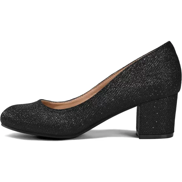 mysoft Womens Pumps Low Chunky Block Heel Round Toe Comfortable Dress ShoesBlack Glitter