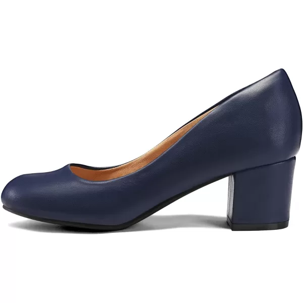 mysoft Womens Pumps Low Chunky Block Heel Round Toe Comfortable Dress ShoesNavy Blue