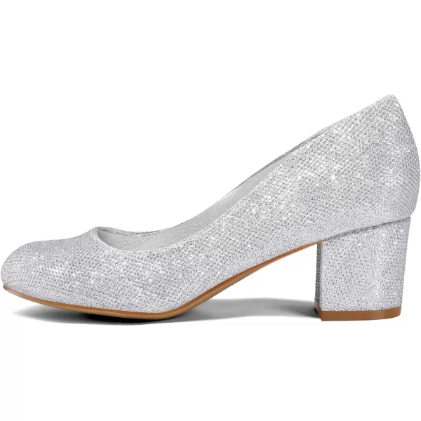 mysoft Womens Pumps Low Chunky Block Heel Round Toe Comfortable Dress ShoesSilver Glitter