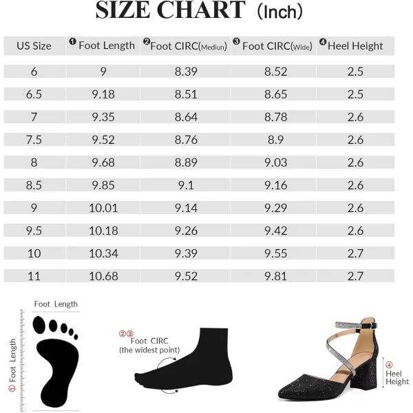 mysoft Womens Pumps Low Chunky Block Heels Pointed Toe Ankle Strap Across Instep Strap Party Wedding Dress ShoesBlack Glitter