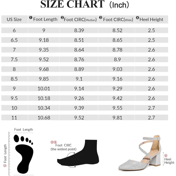 mysoft Womens Pumps Low Chunky Block Heels Pointed Toe Ankle Strap Across Instep Strap Party Wedding Dress ShoesSilver Glitter