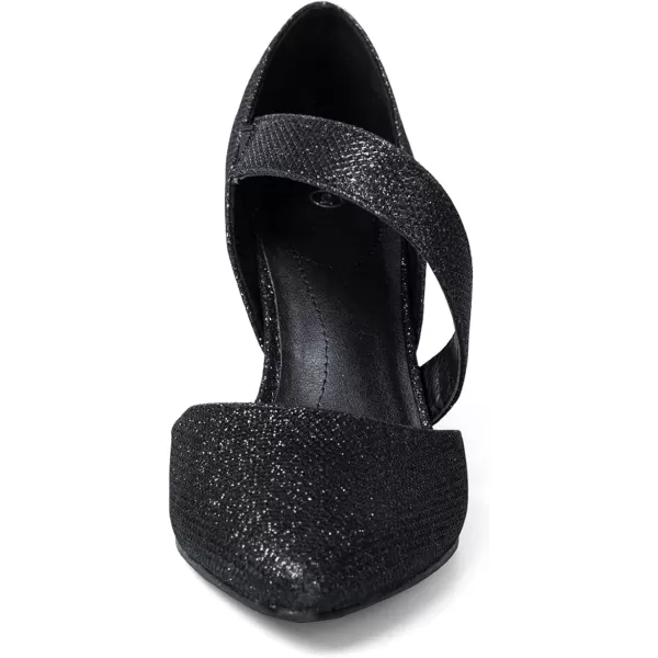 mysoft Womens Pumps Pointed Toe 3 inch Dress ShoesBlack Glitter