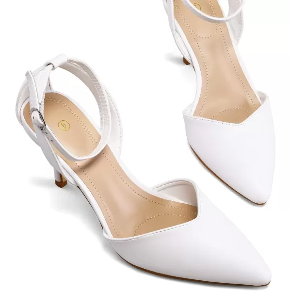 mysoft Womens Pumps Shoes Pointed Toe Kitten Low Heels Stiletto Ankle Strap Closed Toe Wedding Party Dress SandalsWhite