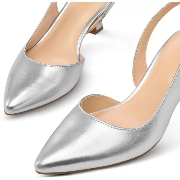 mysoft Womens Pumps Slingback Kitten Heels Pointed Toe Sexy Wedding Party Dress Pump ShoesMetallic Silver