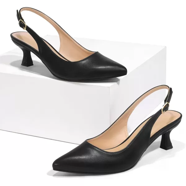 mysoft Womens Slingback Kitten Heel Pumps 2Inch Low Heels Closed Toe Party Wedding Dress ShoesBlackpu