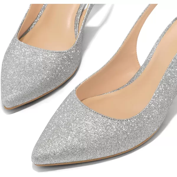 mysoft Womens Slingback Kitten Heel Pumps 2Inch Low Heels Closed Toe Party Wedding Dress ShoesSilver