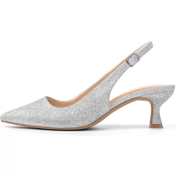 mysoft Womens Slingback Kitten Heel Pumps 2Inch Low Heels Closed Toe Party Wedding Dress ShoesSilver
