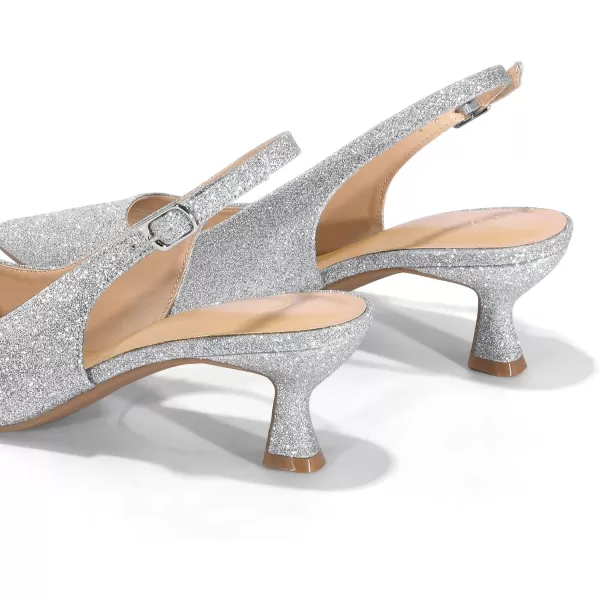 mysoft Womens Slingback Kitten Heel Pumps 2Inch Low Heels Closed Toe Party Wedding Dress ShoesSilver