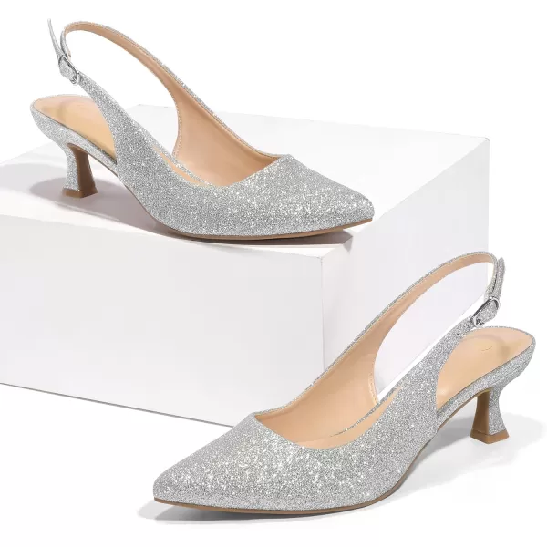 mysoft Womens Slingback Kitten Heel Pumps 2Inch Low Heels Closed Toe Party Wedding Dress ShoesSilver