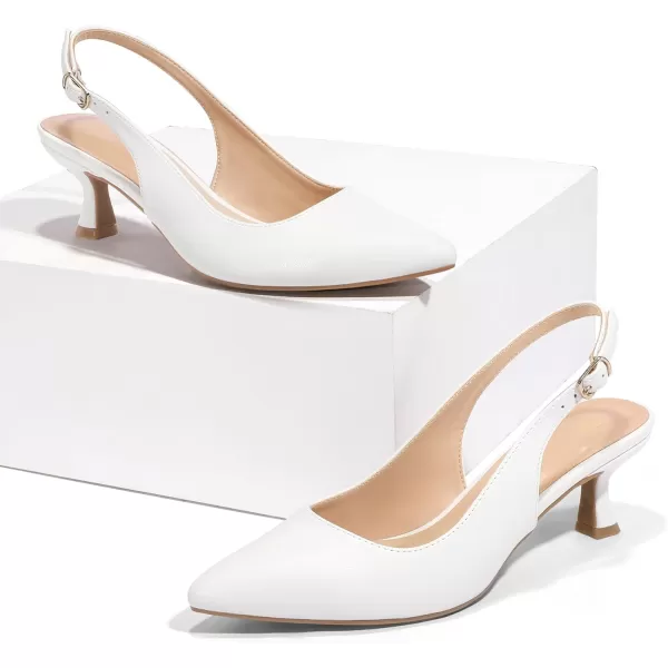 mysoft Womens Slingback Kitten Heel Pumps 2Inch Low Heels Closed Toe Party Wedding Dress ShoesWhitepu