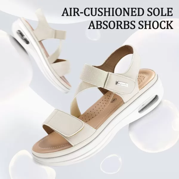 mysoft Womens Summer Walking Sandals Air Cushion Support Platform Ankle Strap Shoes Comfortable Casual Wedge SandalsBeige