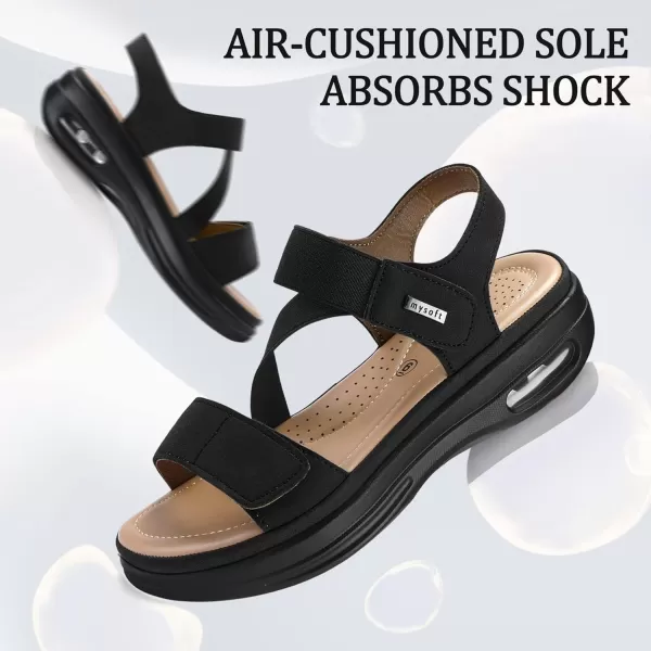 mysoft Womens Summer Walking Sandals Air Cushion Support Platform Ankle Strap Shoes Comfortable Casual Wedge SandalsBlack