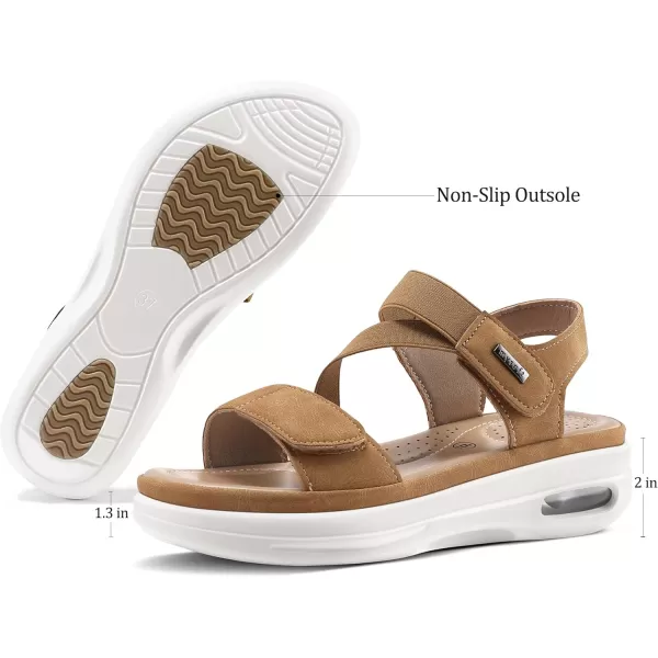 mysoft Womens Summer Walking Sandals Air Cushion Support Platform Ankle Strap Shoes Comfortable Casual Wedge SandalsBrown