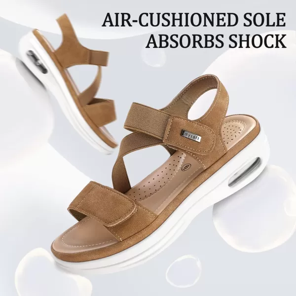 mysoft Womens Summer Walking Sandals Air Cushion Support Platform Ankle Strap Shoes Comfortable Casual Wedge SandalsBrown