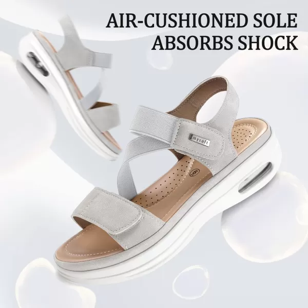 mysoft Womens Summer Walking Sandals Air Cushion Support Platform Ankle Strap Shoes Comfortable Casual Wedge SandalsGrey