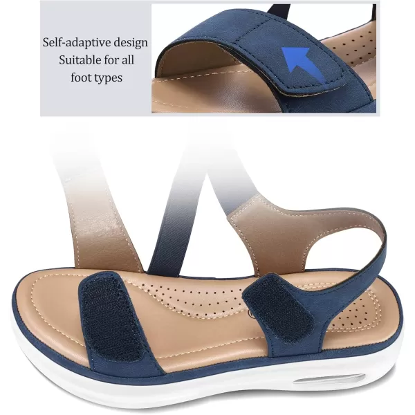 mysoft Womens Summer Walking Sandals Air Cushion Support Platform Ankle Strap Shoes Comfortable Casual Wedge SandalsNavy Blue