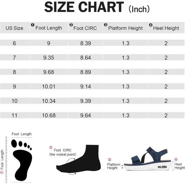 mysoft Womens Summer Walking Sandals Air Cushion Support Platform Ankle Strap Shoes Comfortable Casual Wedge SandalsNavy Blue