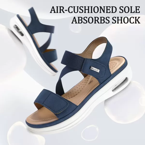 mysoft Womens Summer Walking Sandals Air Cushion Support Platform Ankle Strap Shoes Comfortable Casual Wedge SandalsNavy Blue