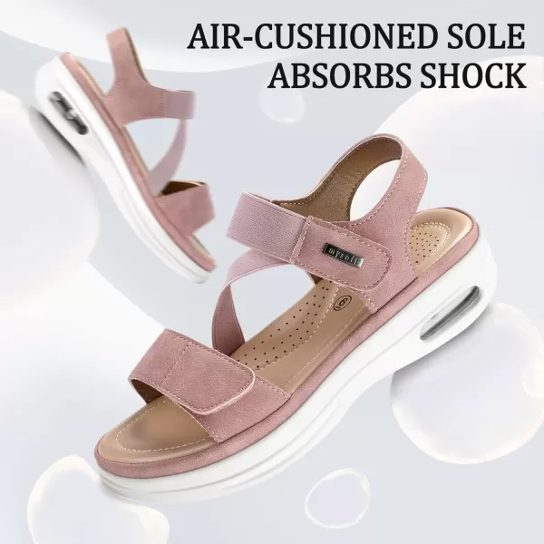 mysoft Womens Summer Walking Sandals Air Cushion Support Platform Ankle Strap Shoes Comfortable Casual Wedge SandalsPink