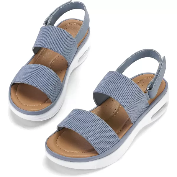 mysoft Womens Walking Sandals Comfortable Air Cushion Knit Elastic Ankle Strap Open Toe Platform Sandals Summer ShoesBlue