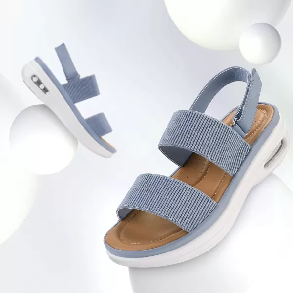 mysoft Womens Walking Sandals Comfortable Air Cushion Knit Elastic Ankle Strap Open Toe Platform Sandals Summer ShoesBlue