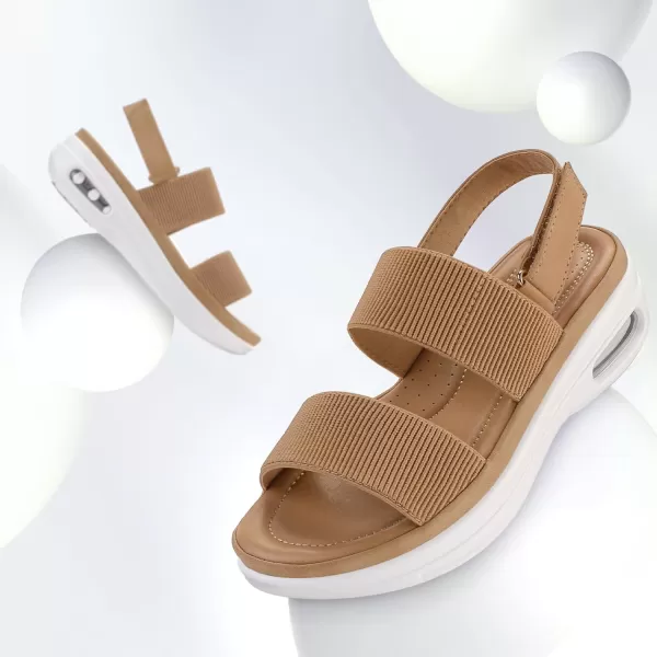 mysoft Womens Walking Sandals Comfortable Air Cushion Knit Elastic Ankle Strap Open Toe Platform Sandals Summer ShoesBrown