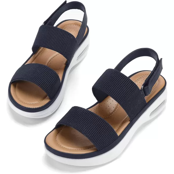 mysoft Womens Walking Sandals Comfortable Air Cushion Knit Elastic Ankle Strap Open Toe Platform Sandals Summer ShoesNavy