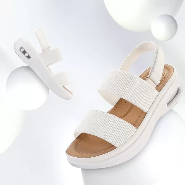 mysoft Womens Walking Sandals Comfortable Air Cushion Knit Elastic Ankle Strap Open Toe Platform Sandals Summer ShoesWhite