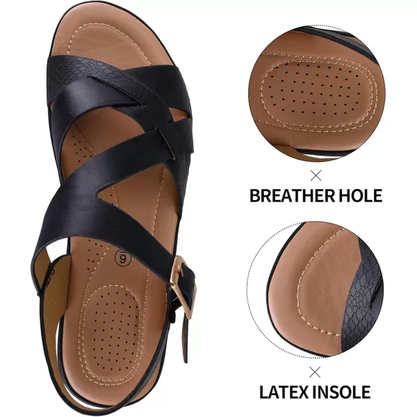 mysoft Womens Walking Sandals Comfortable Air Cushioned Support Ankle Strap Dress SandalsBlack