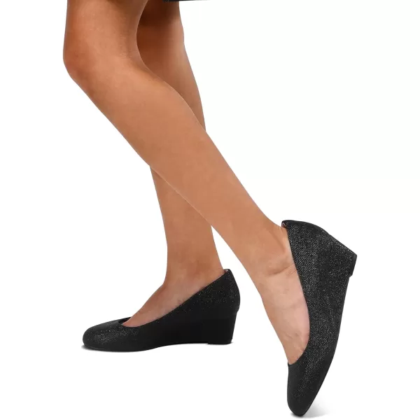 mysoft Womens Wedge Pumps Low Heel Closed Toe 2in Dress ShoesBlack Glitter