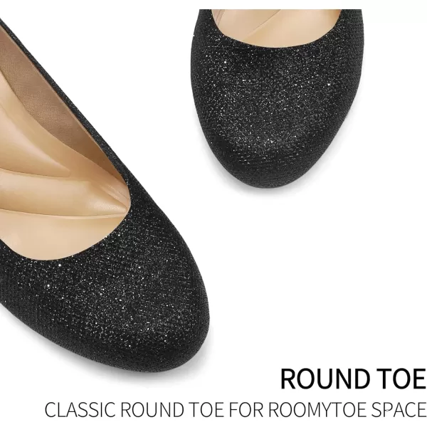 mysoft Womens Wedge Pumps Low Heel Closed Toe 2in Dress ShoesBlack Glitter