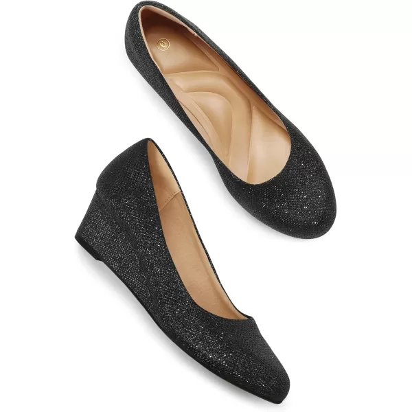 mysoft Womens Wedge Pumps Low Heel Closed Toe 2in Dress ShoesBlack Glitter